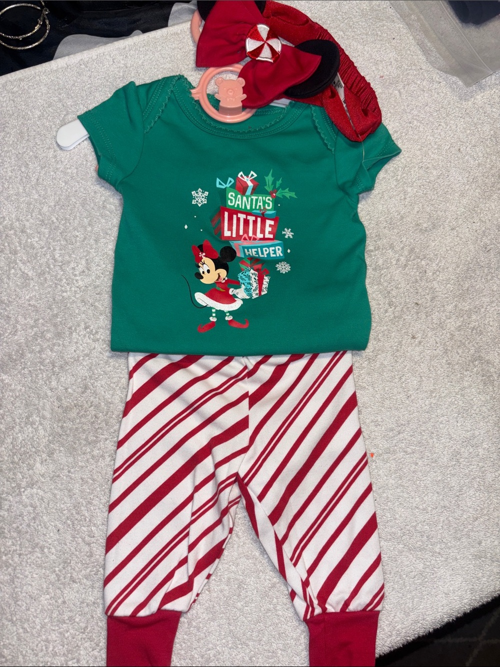 Disney Green & Red Minnie 'Santa's Little Helper' Holiday Pajama Set